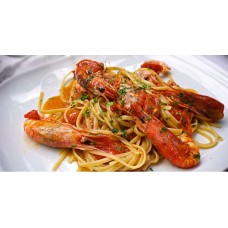 Linguine mit Blacktiger in Tomaten-Weissweinsauce