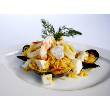 Risotto mit Meeresfrüchten in Safransauce